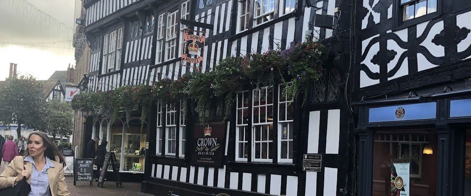 Front entrance to the Crown Hotel in Nantwich